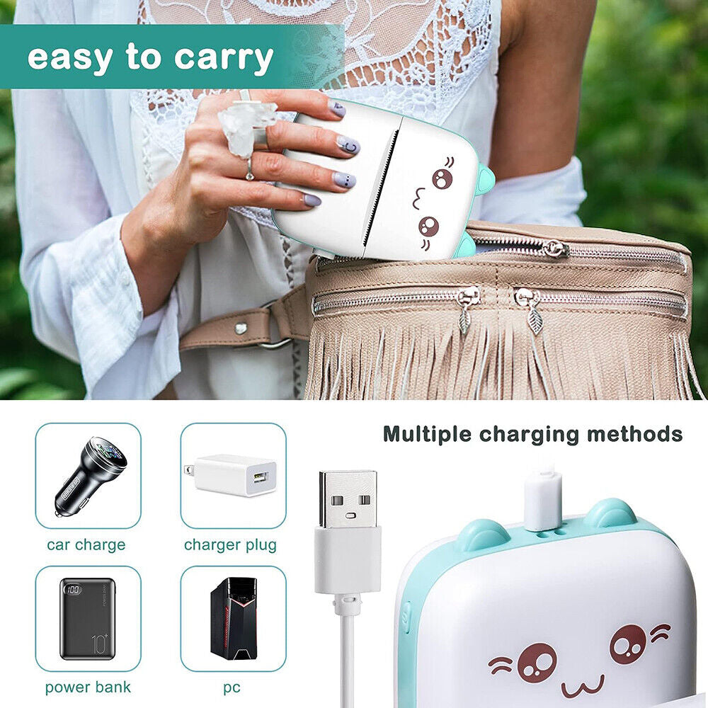 Portable Mini Thermal Printer Pocket Photo Printer Wireless Bluetooth W/ 6 Rolls 