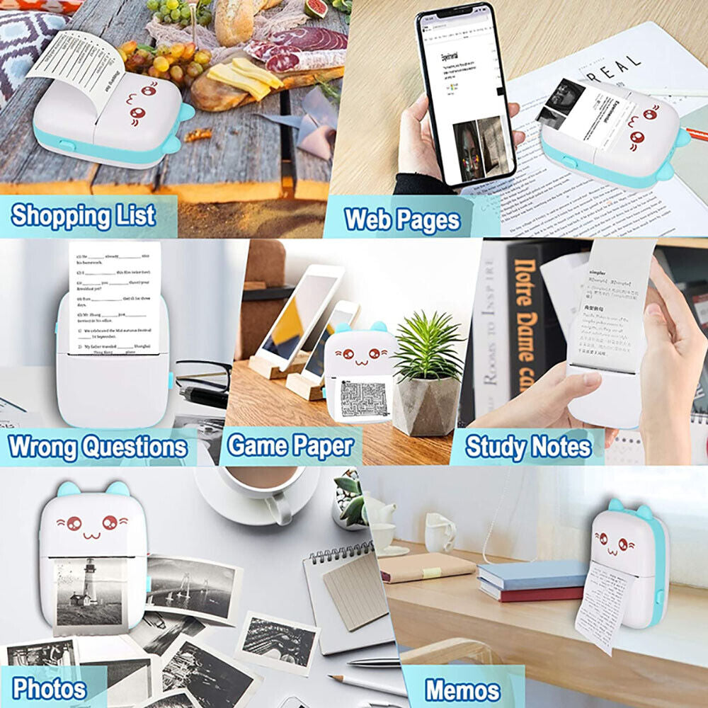 Portable Mini Thermal Printer Pocket Photo Printer Wireless Bluetooth W/ 6 Rolls 
