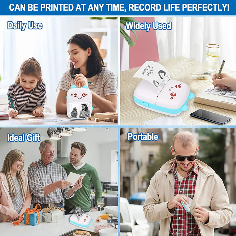 Portable Mini Thermal Printer Pocket Photo Printer Wireless Bluetooth W/ 6 Rolls 