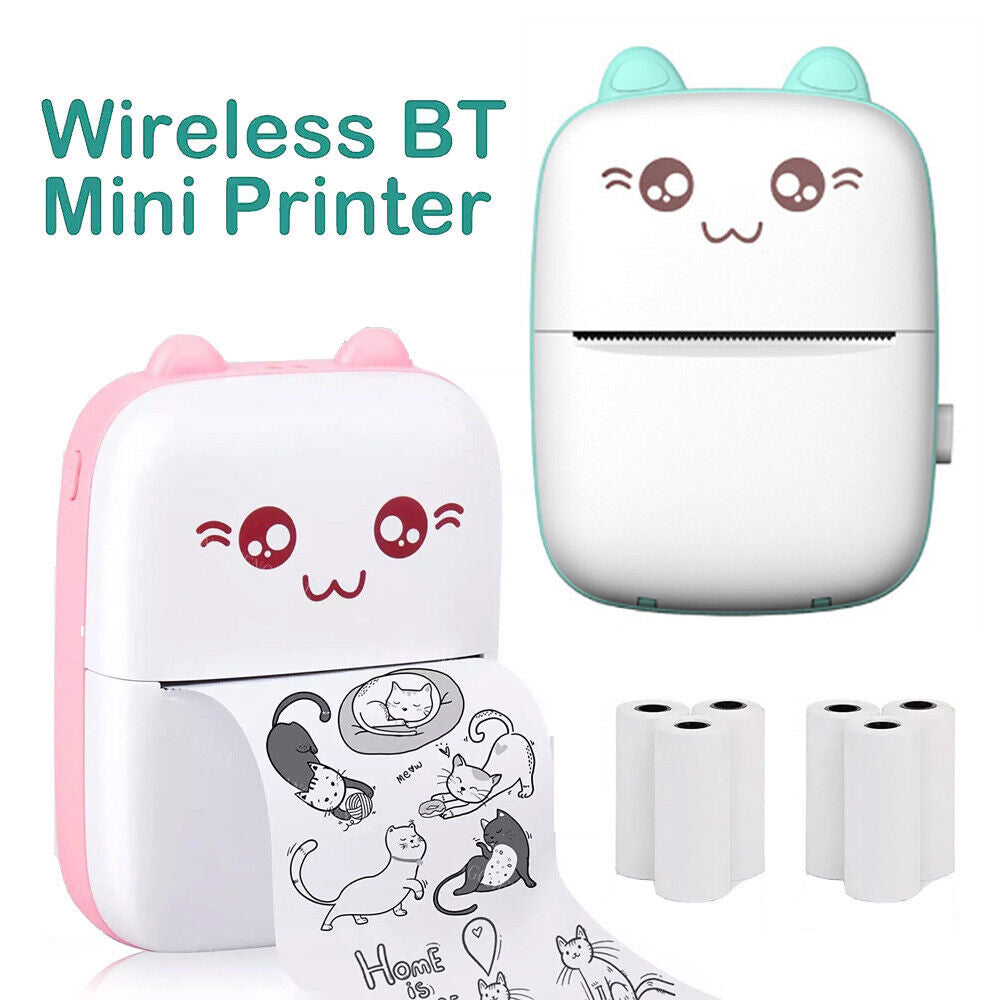Portable Mini Thermal Printer Pocket Photo Printer Wireless Bluetooth W/ 6 Rolls 