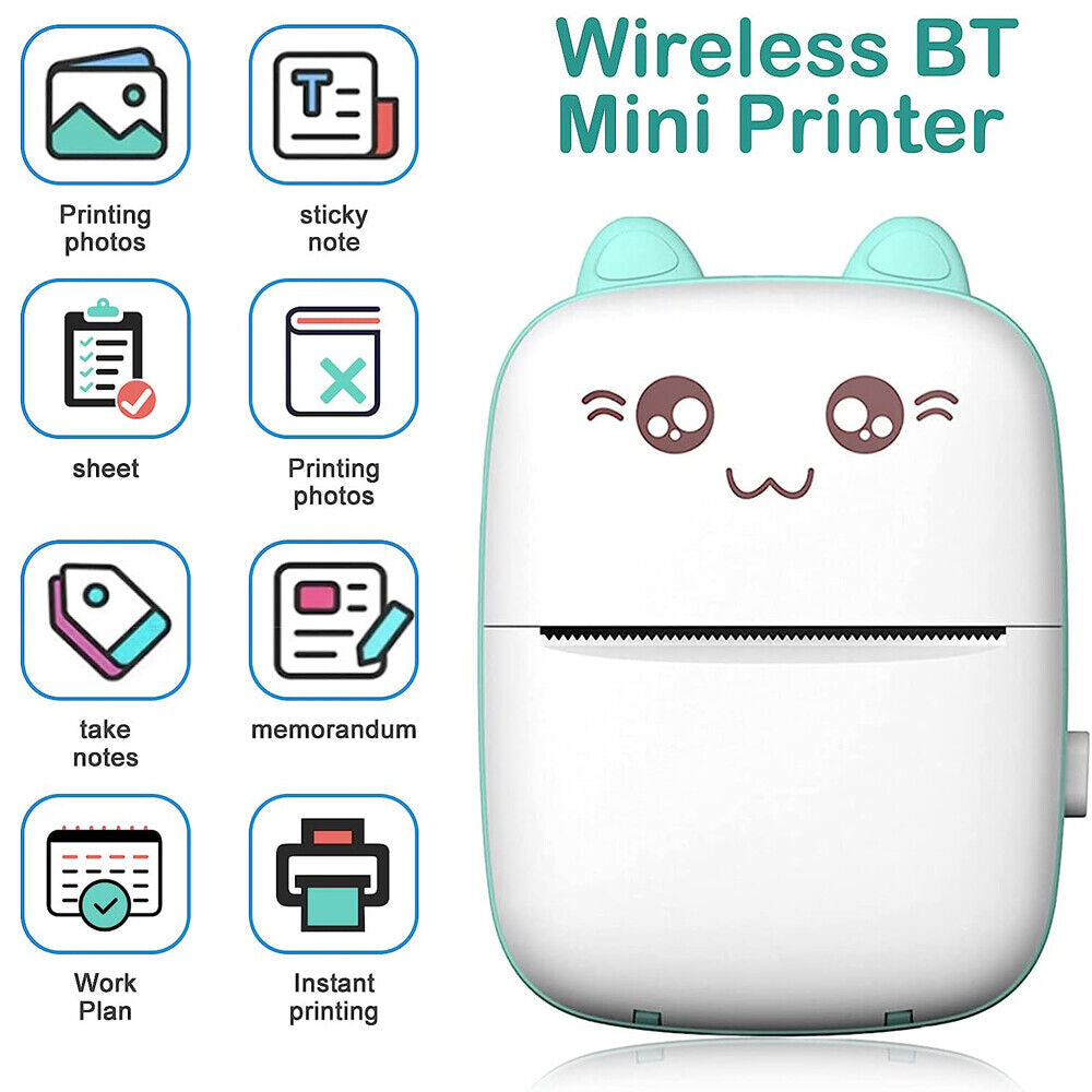 Portable Mini Thermal Printer Pocket Photo Printer Wireless Bluetooth W/ 6 Rolls 