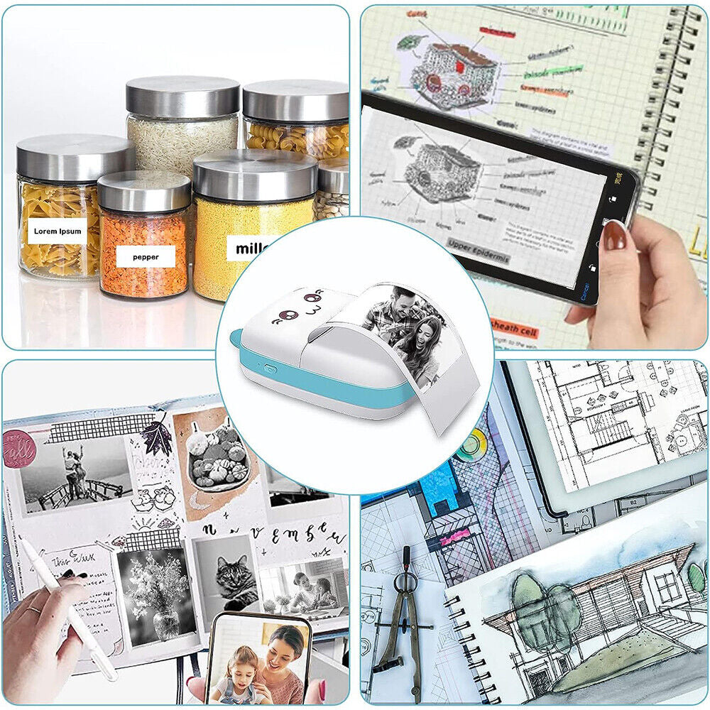 Portable Mini Thermal Printer Pocket Photo Printer Wireless Bluetooth W/ 6 Rolls 