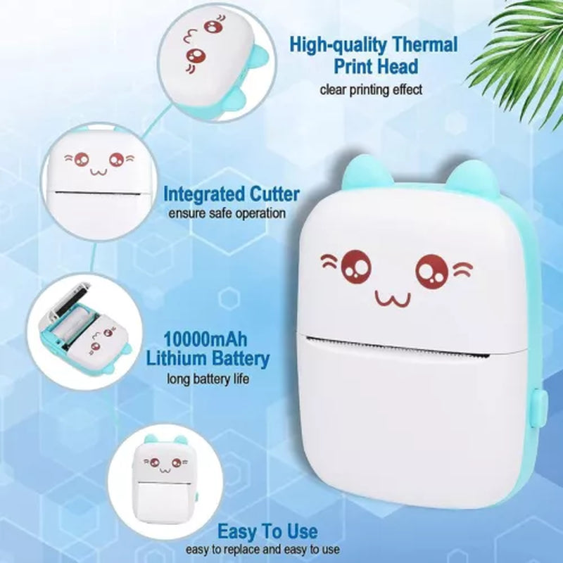 Portable Mini Thermal Printer Pocket Photo Printer Wireless Bluetooth W/ 6 Rolls 
